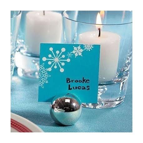 Boule en acier + carte personnalisée theme hiver porte nom mariage hivernale